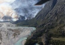 Sigue el operativo para controlar el incendio forestal en la zona de El Turbio